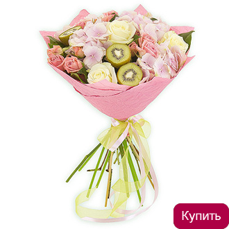 Белые розы и гортензия в Калуге Розы и гортензия в большом букете