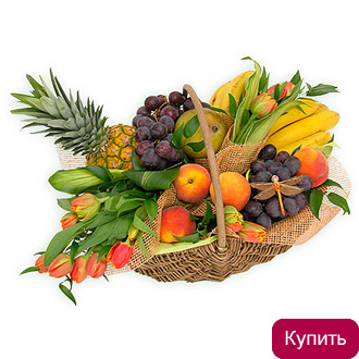 Корзина с фруктами и цветами