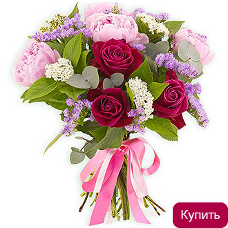 Розовые пионы и розы