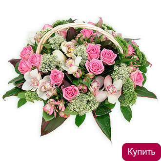 Цветочная корзина с эустомой (лизиантусом)