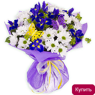Ирисы и хризантемы в букете